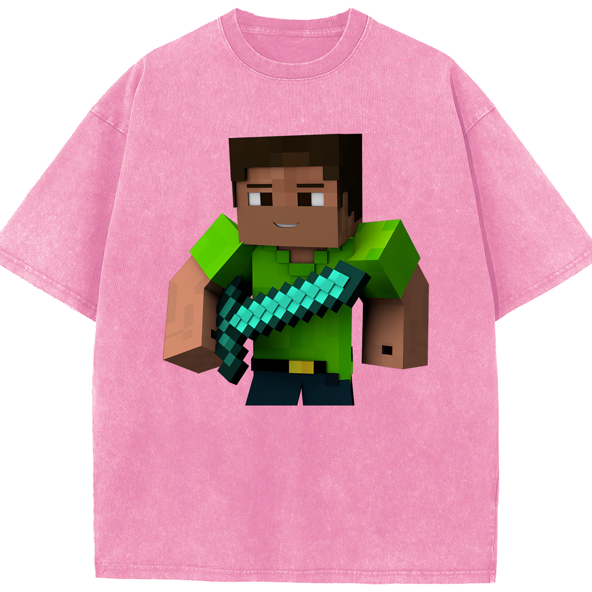 （画像用） マインクラフト ブロックの世界 Minecraft MC Block world 綿100% ヴィンテージ風 半袖Tシャツ（フロントプリント）